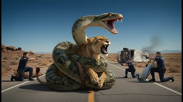 Brave Heroes Save Careless Mother Lion from Giant Python Attack After a Traffic Accident🐍