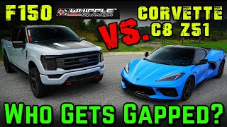 Supercharged 2021 F150 vs. C8 Corvette! Drag Racing \& Roll Racing!