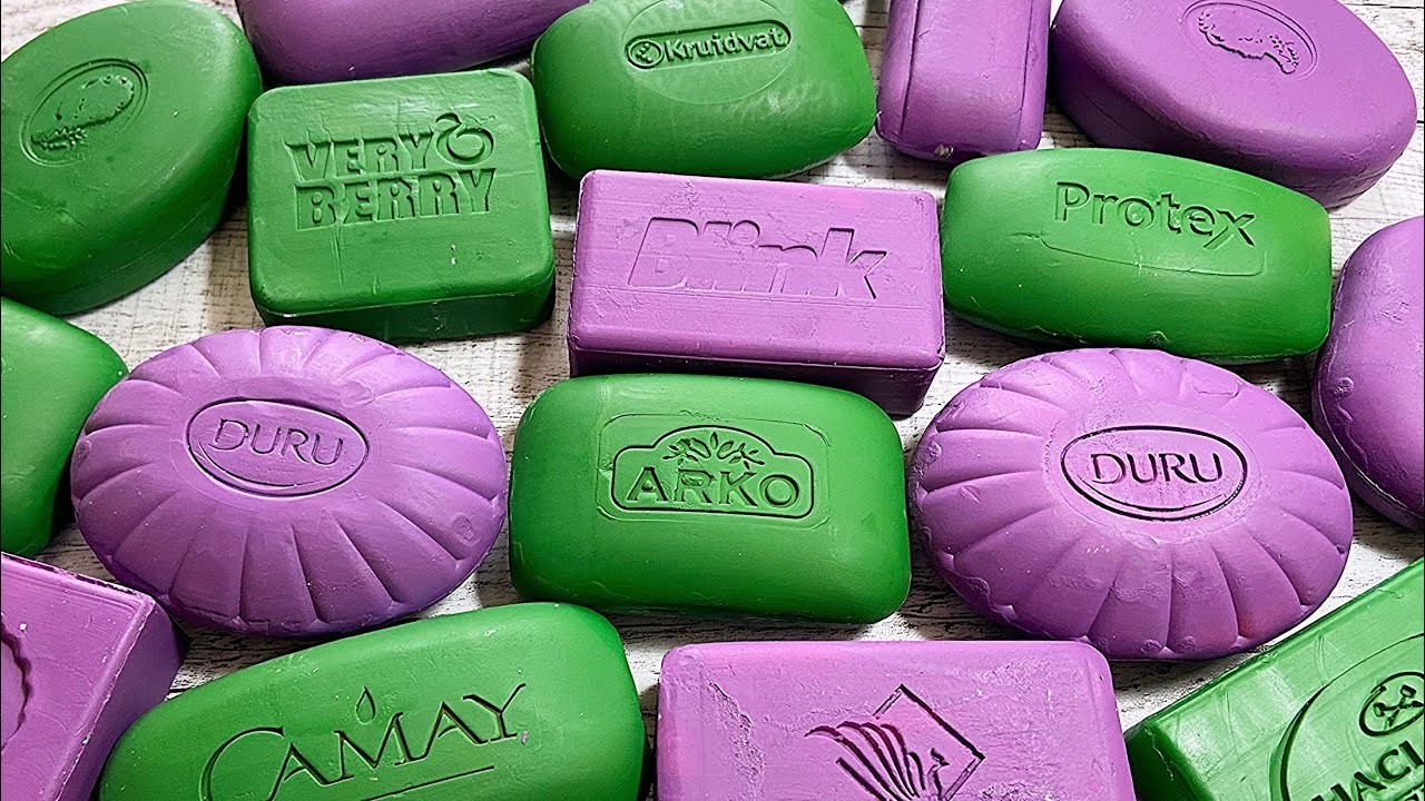 ASMR soap cubes 💜 Crushing soap boxes with starch ★Cutting soap cubes★FOAM&GLITTER&STARCH★