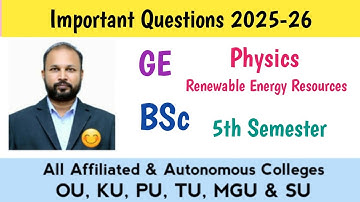 Belangrijke vragen over hernieuwbare energiebronnen 2025-26 BSc 5e V Sem Natuurkunde GE Imp OU KU...