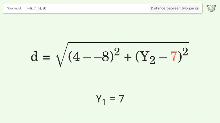 Find the distance between two points p1 (-8,7) and p2 (4,9): Step-by-Step Video Solution