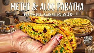 🔥 Soft &amp; Flaky Methi Aloo Paratha in a Handful! 🍃 (Atah, Kanda, Masale)