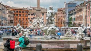 The fountain of Neptune on Navona square timelapse in Rome, Italy