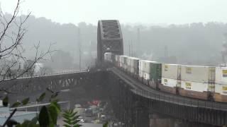 Norfolk Southern Stack train crosses Ohio River bridge heading South to the Mon Line 00007 7/13/14