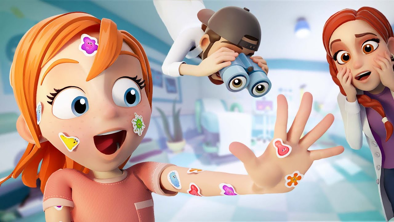 Adley has STiCKER POX the Cartoon!! Brave Doctor visit for 2 Shots from Dr  Dad! a new 3D animation 