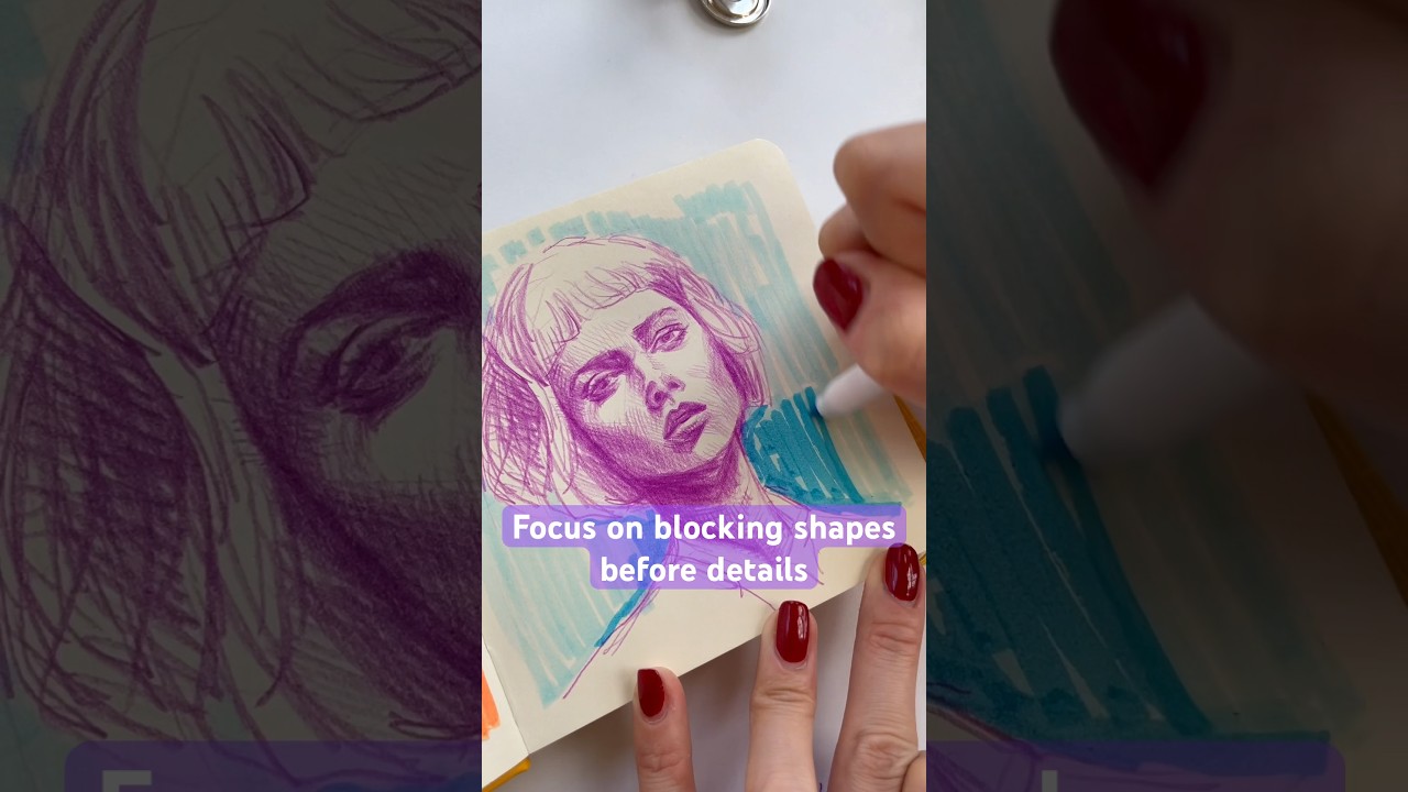 Portrait drawing focus on blocking shapes before adding details 