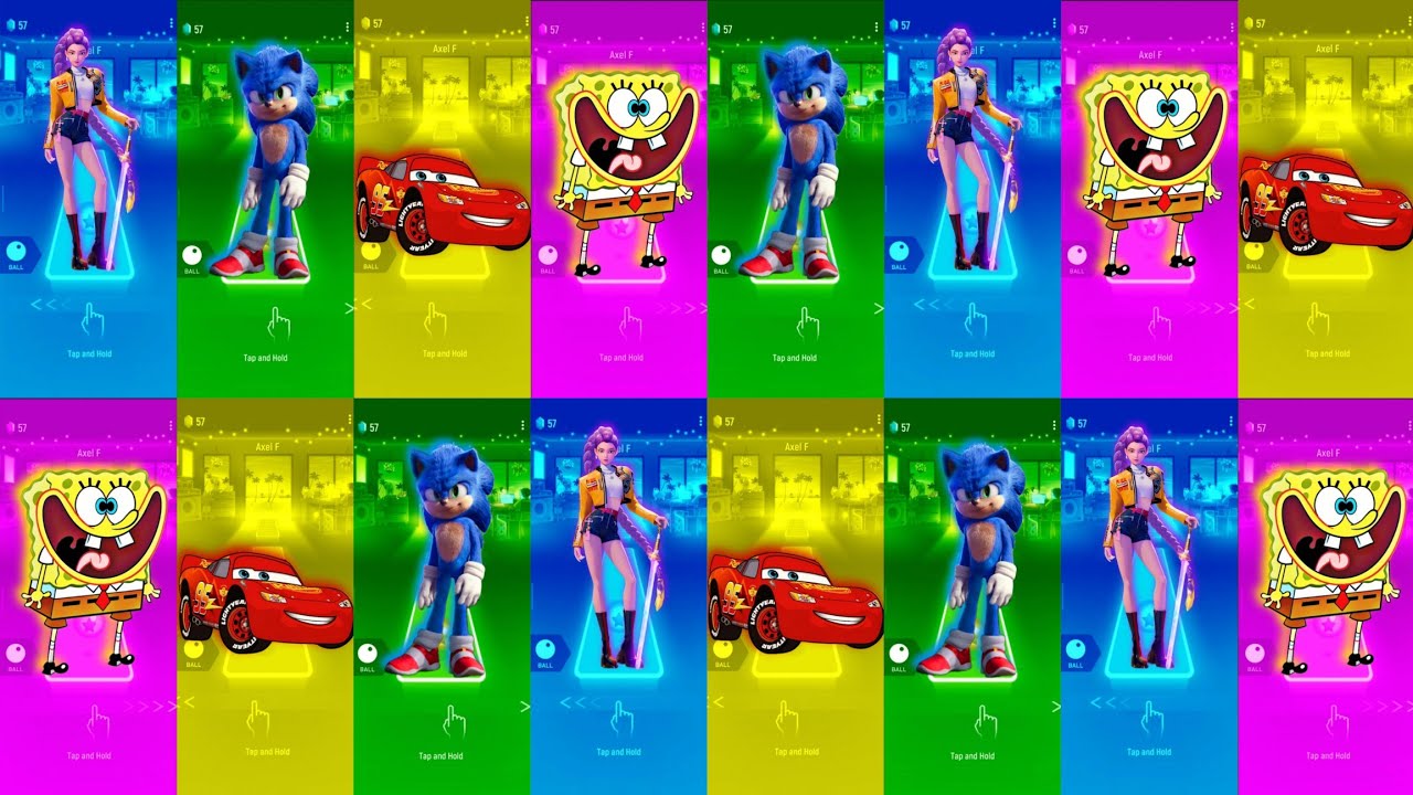All Characters Mega-Mix: Rumi  🆚 SpongeBob 🆚 McQueen 🆚 Sonic 🪩 Tiles Hop edm rush 