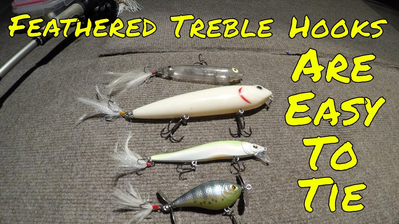 Top Water Baits How To Tie A Feathered Treble Hook⚫⚫⚫ YouTube