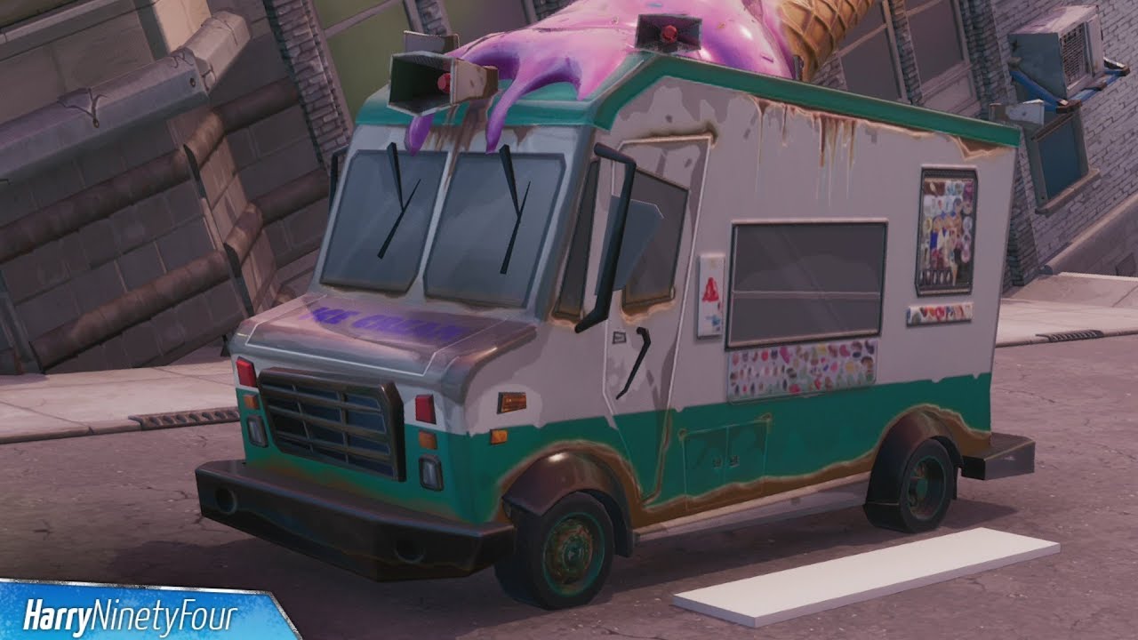 Spray An Ice Cream Truck Location Guide Fortnite Downtown Drop Challenge Youtube