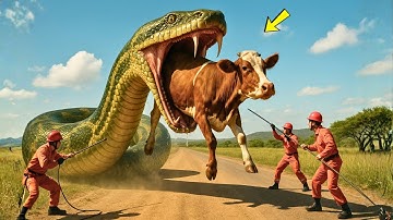 Brave Heroes Save Helpless Cow from Deadly Jaws of Giant Python