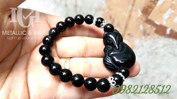 Vòng thạch anh tóc đen cực nhiều tóc mix hồ ly Obsidian và charm bạc