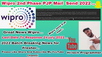 Wipro 2022 Batch big Update | PJP Mail Update | Pre-Joining Program Phase-2 Big Update| 100% survey