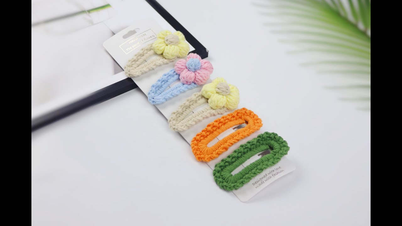 超越妈咪手工坊【泡芙花包边发夹】Wool doll bag crochet video tutorial