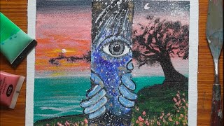 Sunset to Cosmic Night: Full 20-Min Acrylic Painting Tutorial for beginners