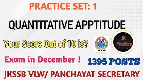 Jkssb VLW / Quantitative Apptitude/ Practice Set 1 #jkssbvlw