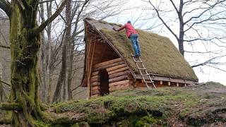 Built a House of LOGS near the Stormy River. Start to Finish