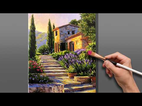 How to Paint ITALIAN GARDEN Landscape | Acrylic Painting