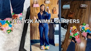 VIRAL TIKTOK TREND l how to make Y2K animal slippers #easy #affordable #diy