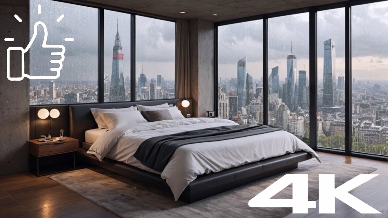 Городская симфония | Дождь, гром и город в уютной спальне