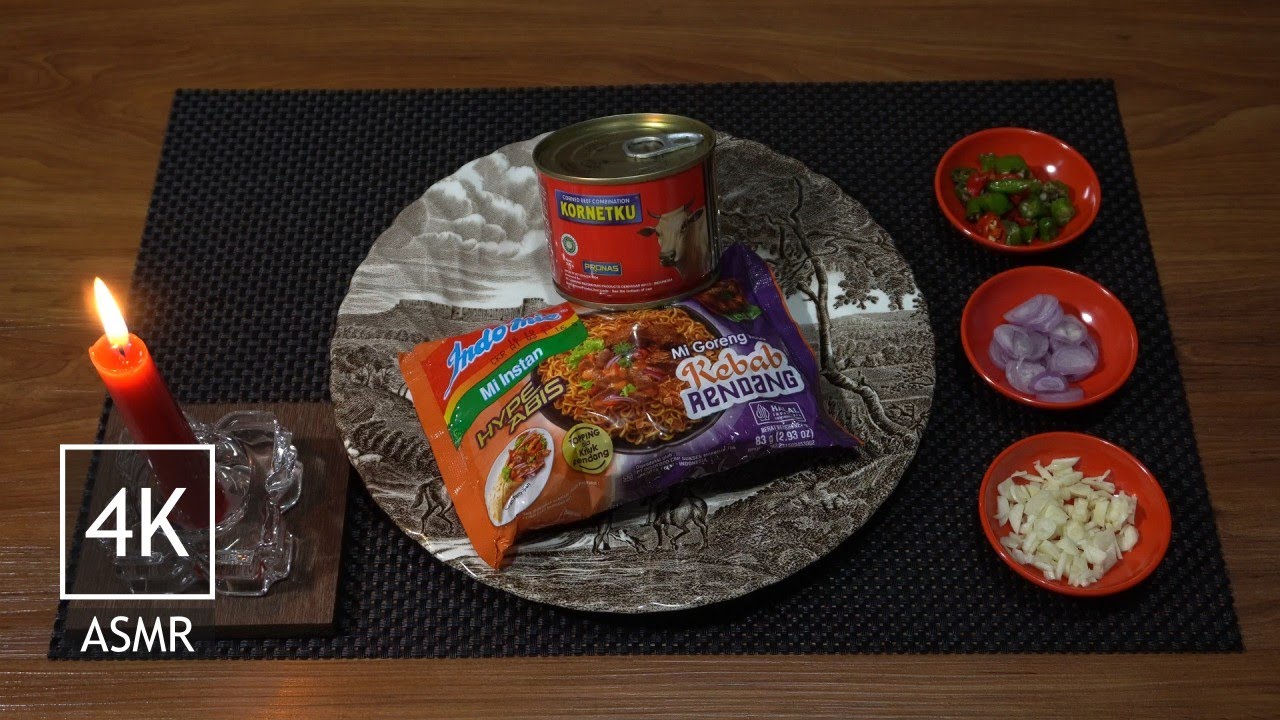 4K ASMR・Cook Eat Drink・Indomie Mi Goreng Rasa Kebab Rendang & Teh Botol ...