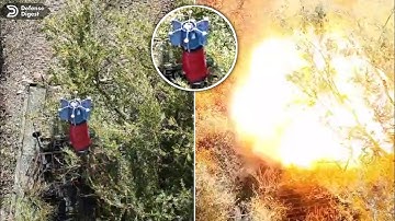 Ukrainian drone drop a massive bomb on a Russian tank triggering enormous fireball.