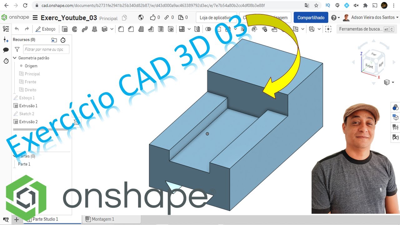 Onshape modelagem 3D CAD Exercício 03 - YouTube