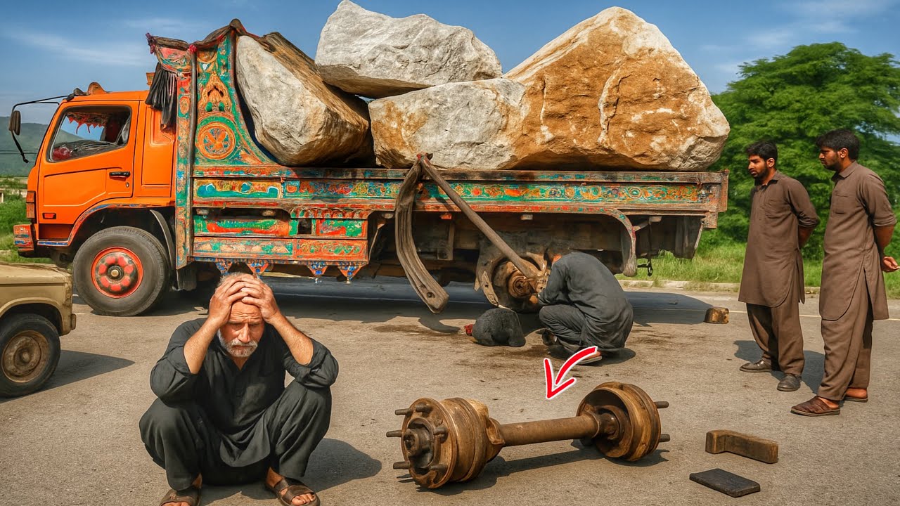 “Extreme Stone Load! Truck Collapse & Axle Repair in the Mountains”