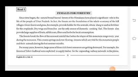 Std. 11 English Unit 3 Read 1 Females For Forestry by Mr. Raish Kazi