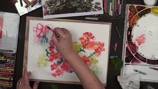 Geraniums with Caran d&#39;Ache on Arches Hot Press Paper - Lesson with Karlyn Holman