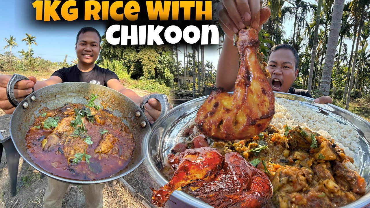 Massive Chicken Curry Mukbang | Eating 1 KG Rice Challenge | Delicious Chikoon Thali