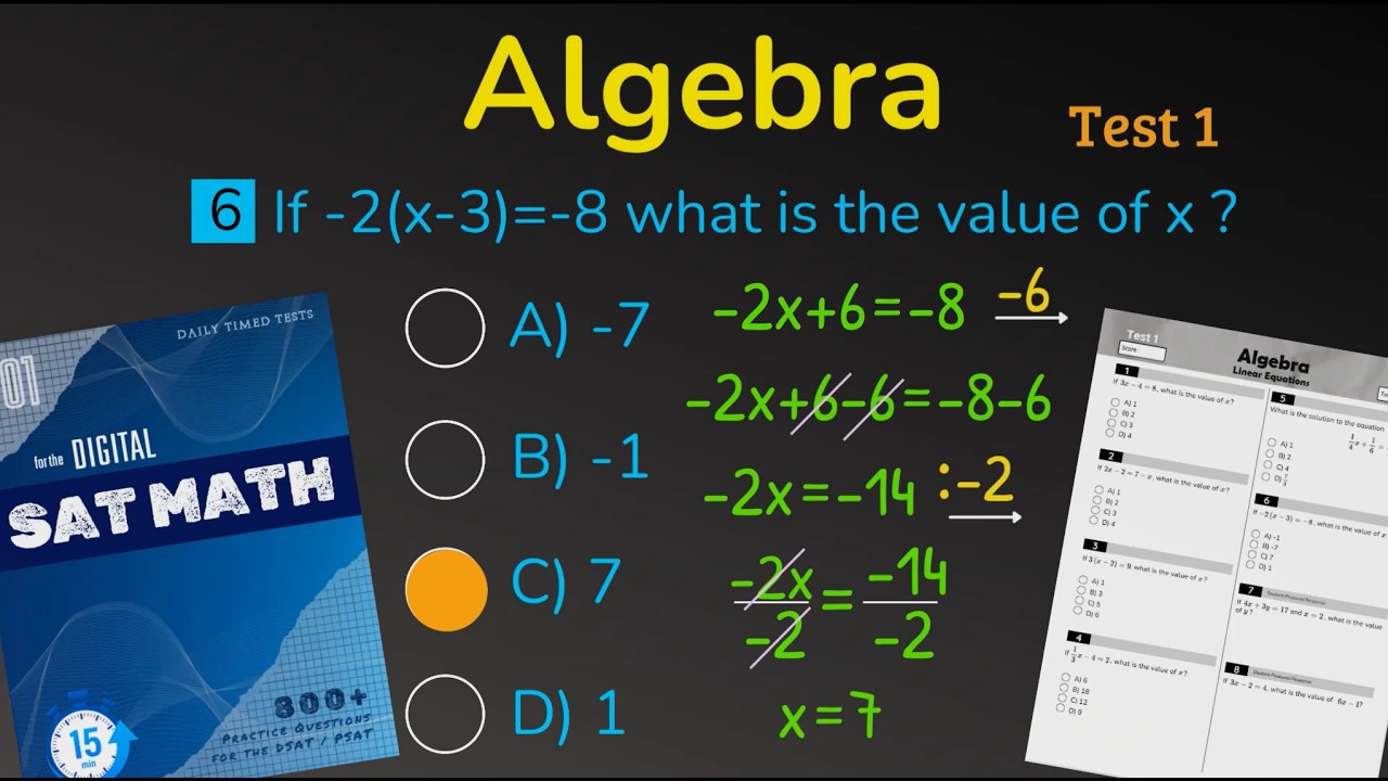 S At Math Test SAT MATH PRACTICE : Algebra : Digital SAT MATH : Test 1 :15 mins a day ...