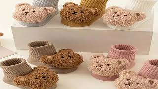 Cute Cartoon Bear Baby Socks for Boy Girl Winter Soft Cotton Anti Slip Soled Newborn Toddler Sock Ki