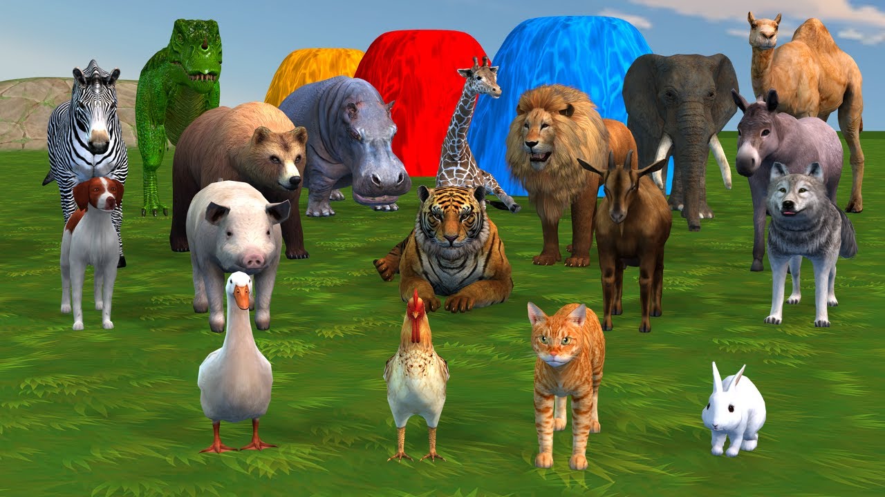 Long Slide Game with Cow Elephant Gorilla Hippopotamus Tiger 3d Animal Game Funny 3d Animals
