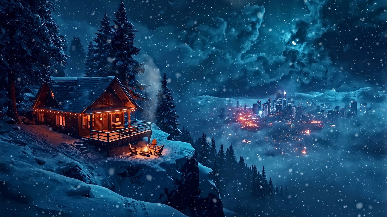 Cozy Snowy Cabin Night ❄️ Winter & Snow Sounds for Sleep, Study & Relaxation | 4K | 3 Hours