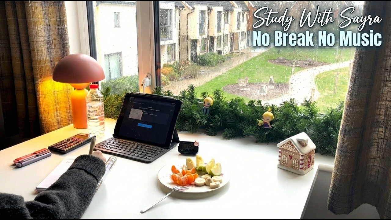 3 HOURS Study With Me  No Music No Break Cloudy Weather Peaceful (Pomodoro)
