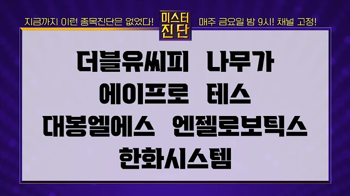 더블유씨피/나무가/에이프로/테스/대봉엘에스/엔젤로보틱스/한화시스템_종목 진단 [이종복 전문가_미스터 진단 1부]