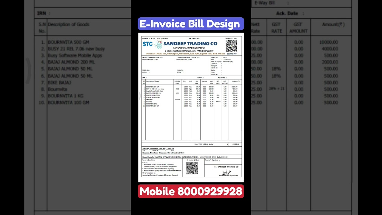 E invoice Design||Busy Software E invoice Bill Design 