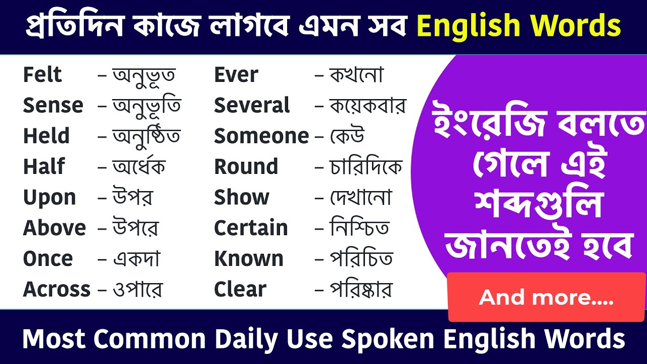 বাছাই করা স্পোকেন ইংলিশ ওয়ার্ড | Most Common Daily Use English Words | Learn English Through Bengali
