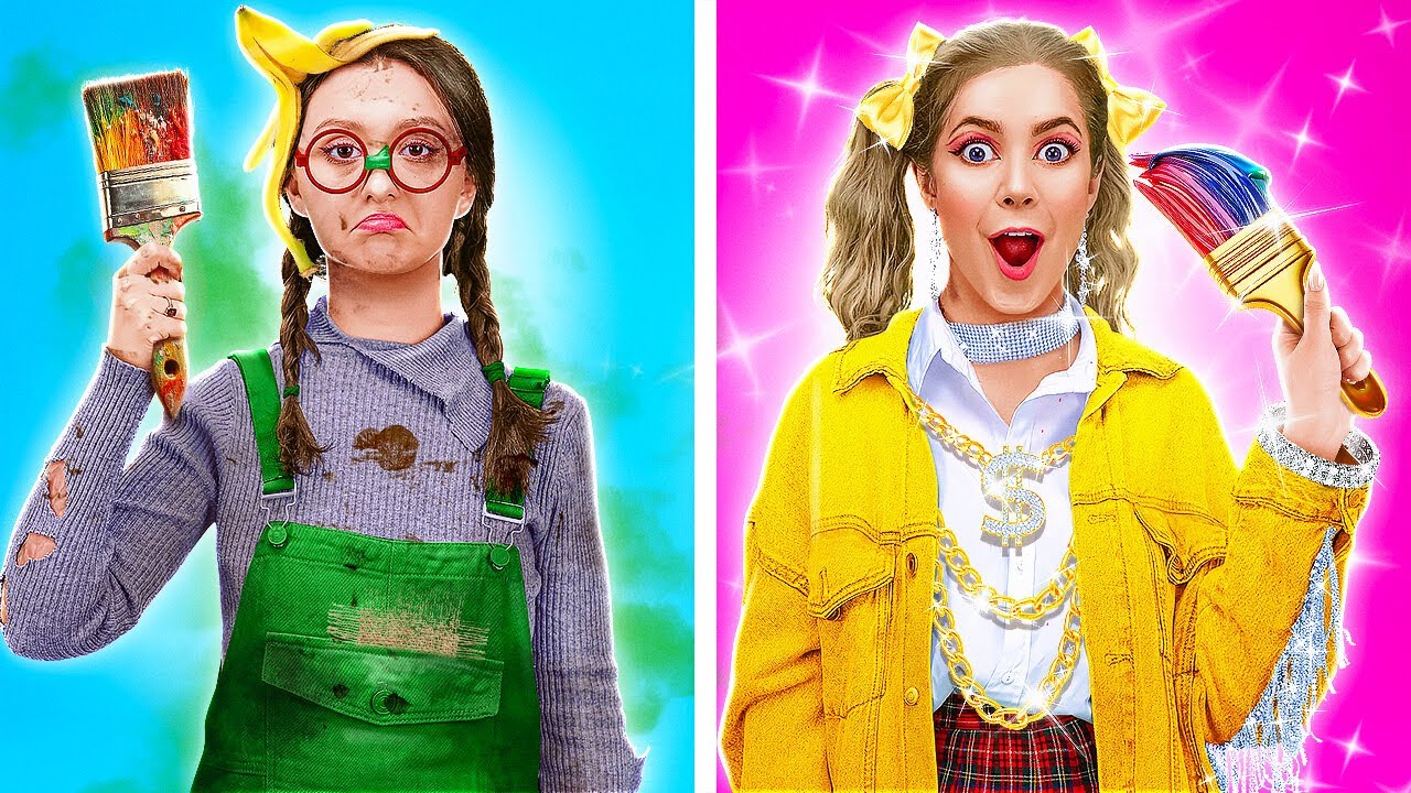 RICH vs. BROKE ART BATTLE🎨 First To Finish Wins! No Eyes vs. No Hands ...