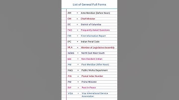 List of General full form |AM|CM|DC|FIR|IPC|MLA|NEWS|NRI|PM..#important #video  #trendingshorts