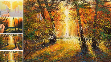 Acrylic Painting Tutorial - Golden Autumn / Drawing Lessons / ART / music | Zeichnung Kunst Malerei