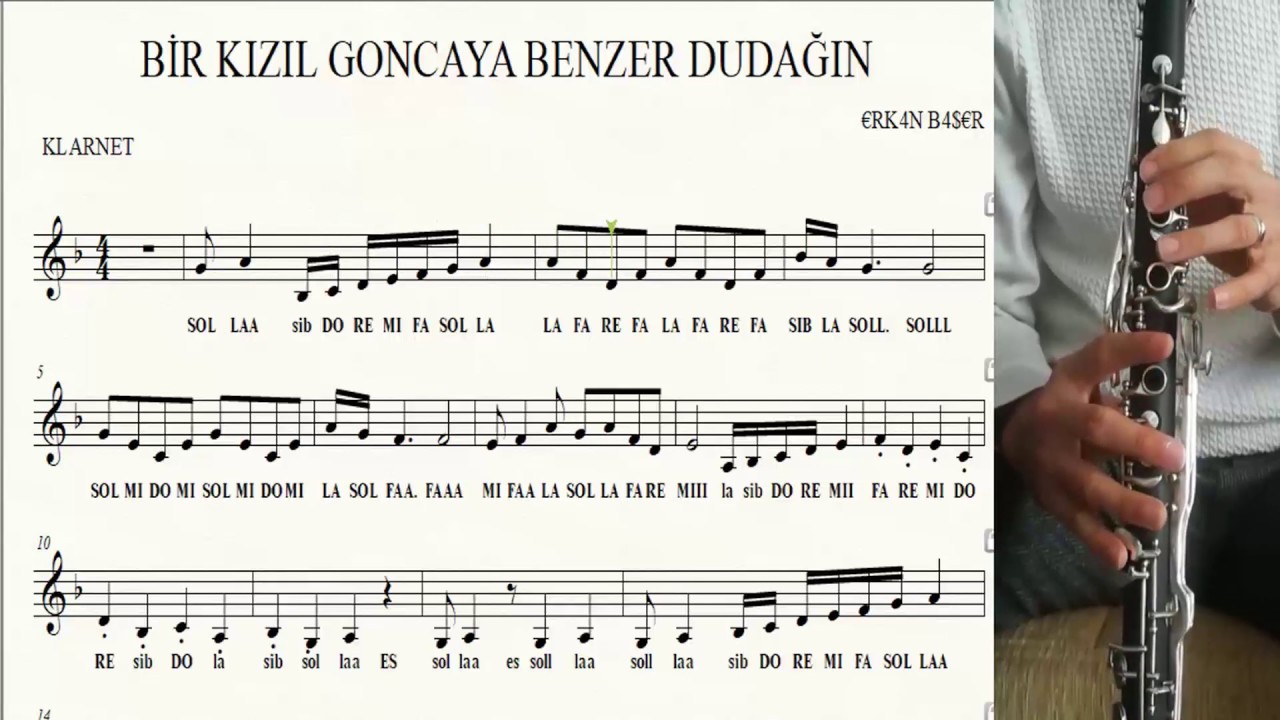 BİR KIZIL GONCAYA BENZER DUDAĞIN klarnet NOTALARI eşlikli