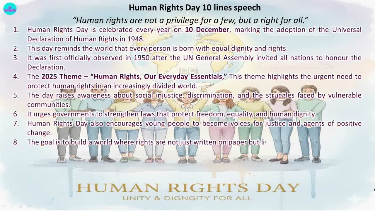 Human right day 2025 10 lines speech | Speech on human rights day 10 December | 