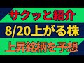 8/20(木)上がる株を予想