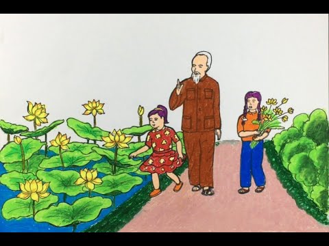 Video Vẽ tranh Bác Hồ với thiếu nhi và hoa sen đơn giản /... - youtube