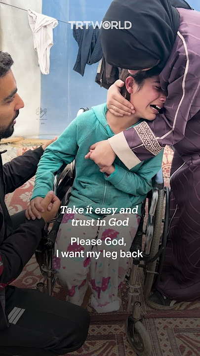 Palestinian girl cries after losing her leg to Israeli attack on Rafah, Gaza