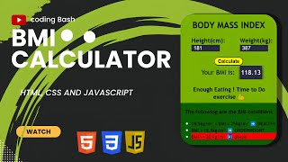 Web Development Project: BMI Calculator | HTML, CSS, JavaScript Javascript Project Bmi Calculator Coding Javascript Html Css Webdevelopment Web Tutorial