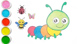 5 Interesting Insect Drawing For Kids | Fun And Easy Drawing trick | Learn Insects Name With Colours