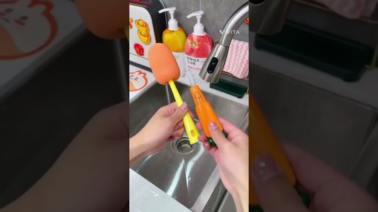 3in1 bottle with cap cleaning brush