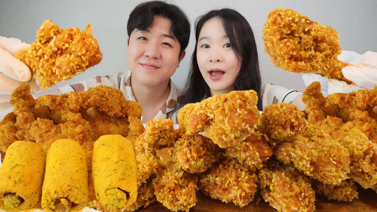 🔥bhc 콰삭킹🍗+뿌링핫도그🌭 뒤늦은 레전드 신메뉴 먹방✨ | Korean Chicken MUKBANG ASMR